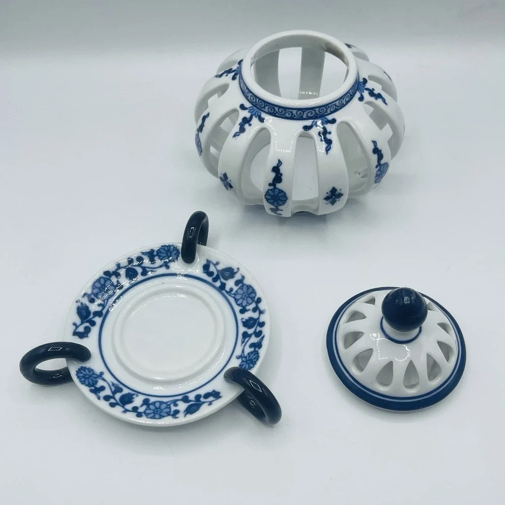 Vintage Bombay Hand painted Porcelain Votive Candle Holder Reticulated Pierced